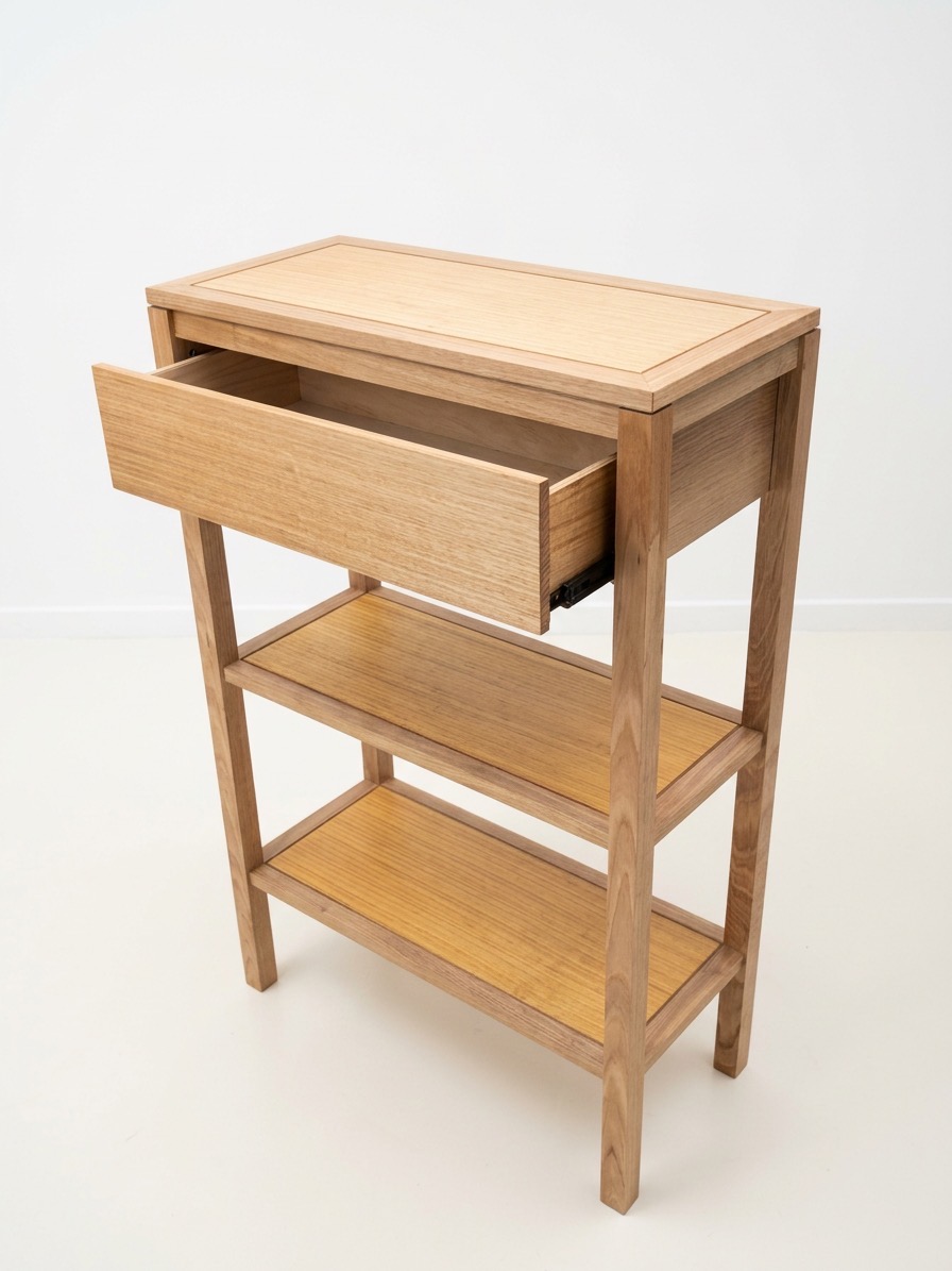 Tall timber drawer and shelf unit